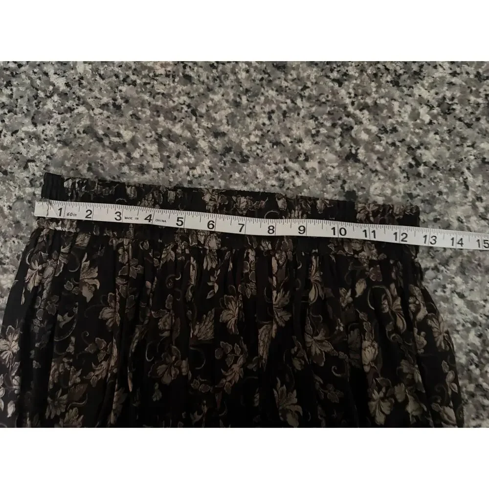 Vintage Jones New York Size 6 Black Taupe Floral Pleated Maxi Skirt Rayon